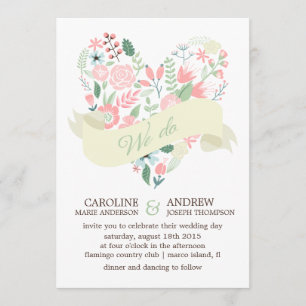 Convite Modern Floral Heart Wedding