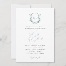 Convite Modern Floral Monogram Crest Formal Wedding