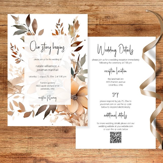 Convite Modern Floral Two Sided Wedding Invitation (Criador carregado)