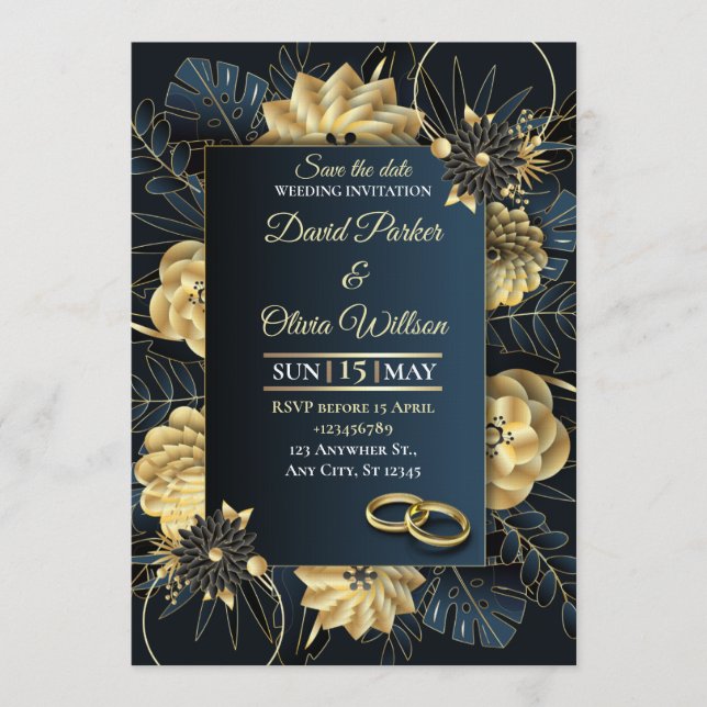 Convite Modern Floral Wedding Invitation Custom card (Frente)