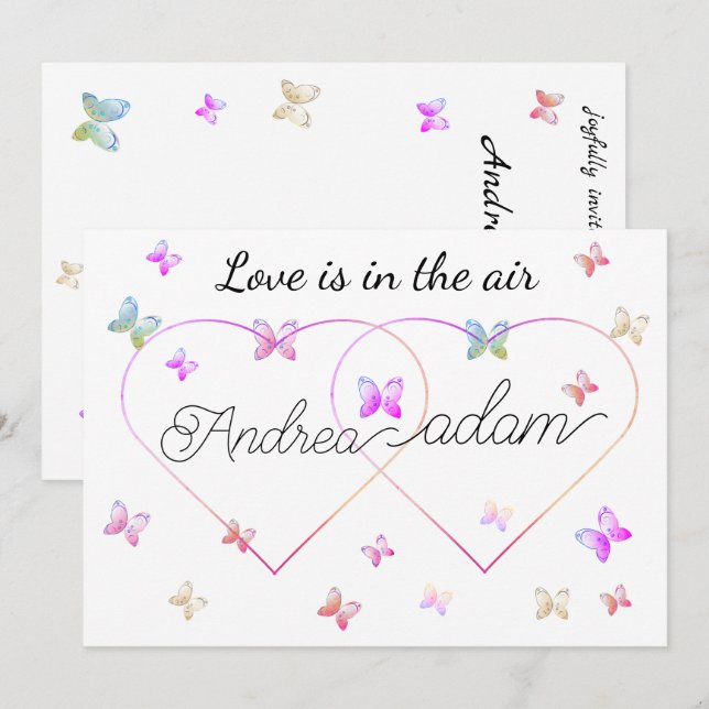 Convite modern flying butterflies heart invitation (Frente/Verso)