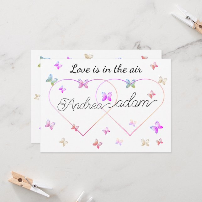 Convite modern flying butterflies heart invitation (Frente/Verso In Situ)