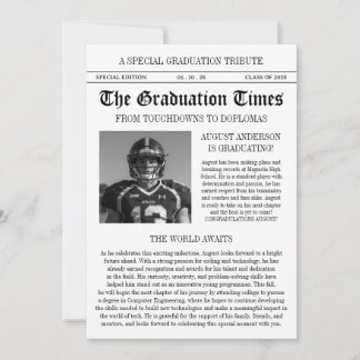 Convite Modern Football Player Newspaper Photo Graduation