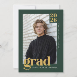 Convite Modern Forest Green Gold Photo Graduation