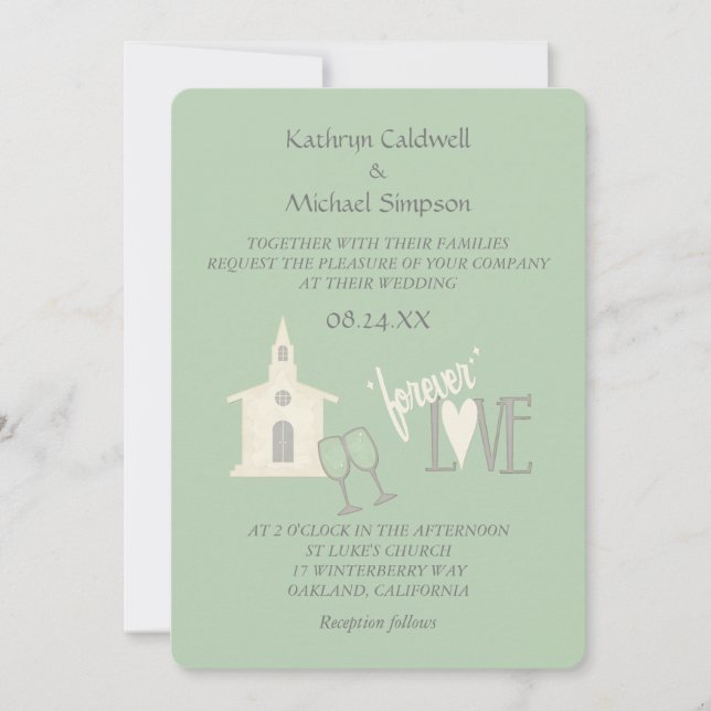 Convite Modern Forever Love Mint Green Weding (Frente)