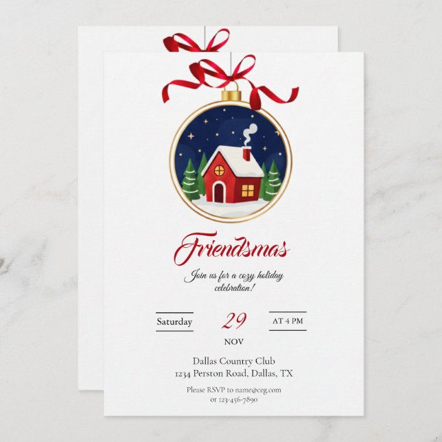 Convite Modern Friendsmas Holiday Party Invitation (Frente/Verso)
