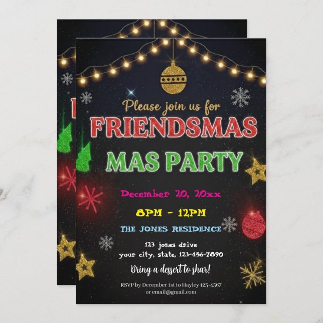 Convite Modern Friendsmas Holiday Party Invitation (Frente/Verso)