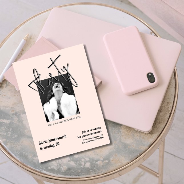 Convite Modern Funny Light Pink Photo 30th Birthday  (Criador carregado)