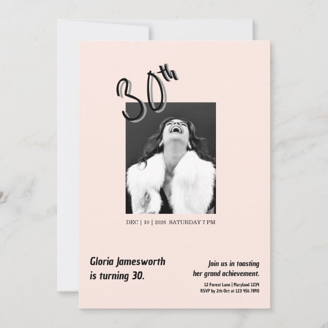 Convite Modern Funny Light Pink Photo 30th Brithday (Frente)