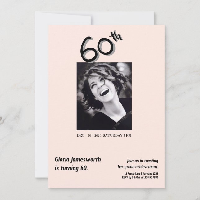 Convite Modern Funny Light Pink Photo 60th Birthday  (Frente)