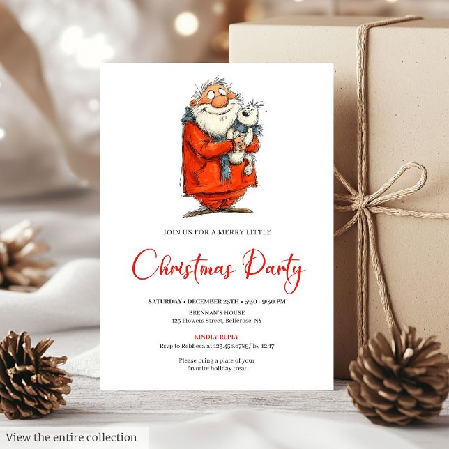 Convite Modern Funny Santa Red Green Holiday Invitation (Modern Funny Santa Red Green Holiday Invitation)