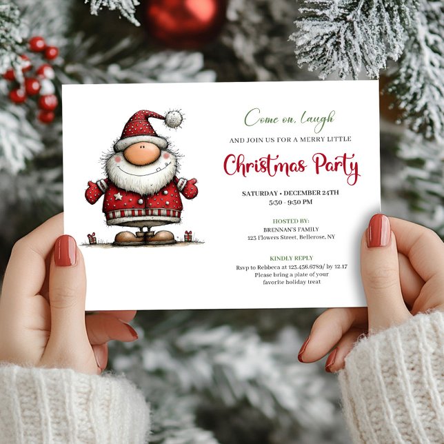 Convite Modern Funny Santa Watercolor Party Celebration (Modern Funny Santa Watercolor Party Celebration)