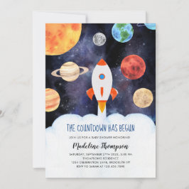 Convite Modern Galaxy Planets Space Rocket Baby Shower