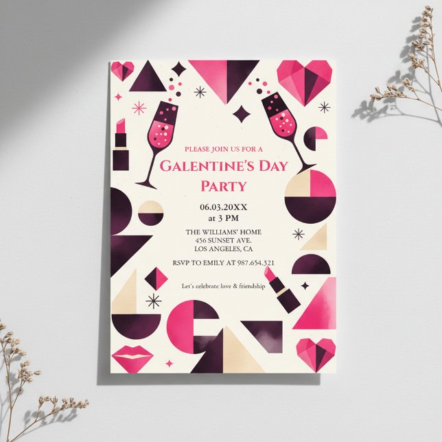 Convite Modern Geometric Galentine's Invitation (Criador carregado)