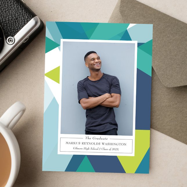 Convite Modern Geometry 2 Photo Graduation Invitation (Criador carregado)