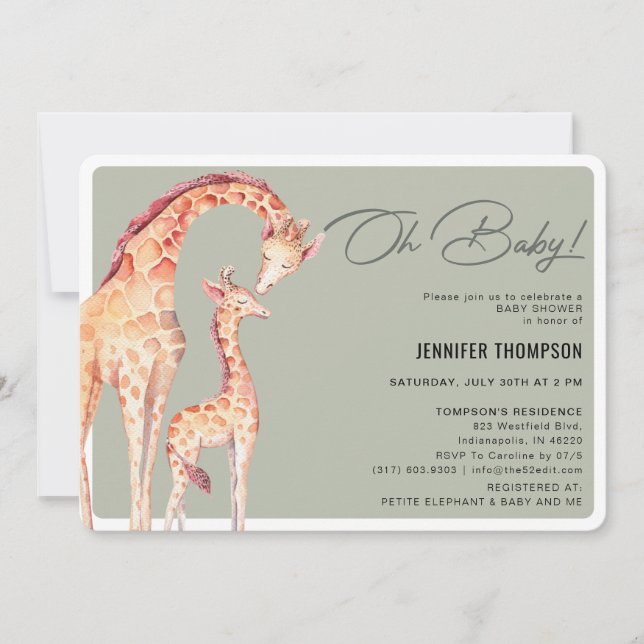 Convite Modern Giraffe Safari Chá de fraldas Neutro Invita (Frente)