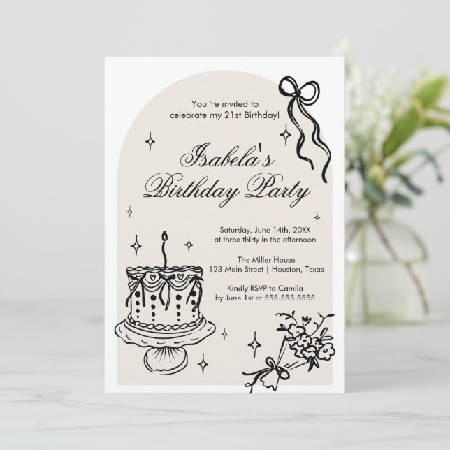 Convite Modern girly doodle Birthday Invitation (Em pé/Frente)
