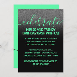Convite Modern Girly Mint Green 20 e Trendy Birthday