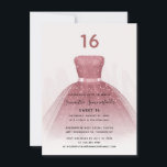 Convite Modern Glitter Sweet 16 Script Rosa Dourado Birthd<br><div class="desc">Com um bonito vestido cor-de-rosa pincelado e uma falsa brilha de ouro rosa com a escrita moderna e a tipografia popular,  este convite de aniversário é perfeito para uma princesa que comemora seu doce aniversário de 16 anos. Substitua facilmente os detalhes da parte clicando no botão "Personalizar" acima.</div>