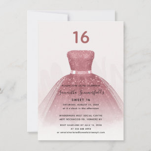 Convite Modern Glitter Sweet 16 Script Rosa Dourado Birthd