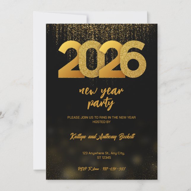 Convite Modern Gold 2026 New Year Party Digital (Frente)