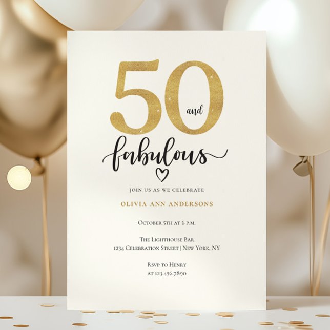 Convite Modern Gold 50 Fabulous Birthday  (Criador carregado)