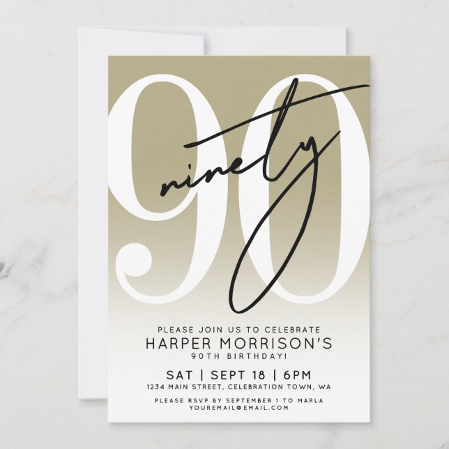 Convite Modern Gold 90th Birthday Party Invitation (Frente)