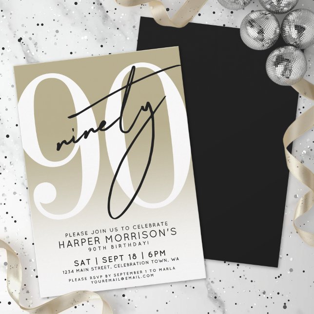 Convite Modern Gold 90th Birthday Party Invitation (Modern Gold 90th Birthday Party Invitation)