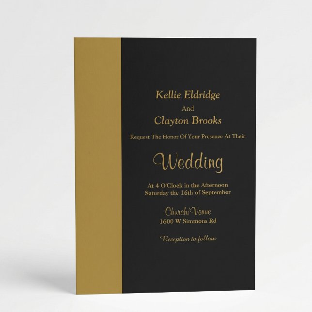 Convite Modern Gold Bar Black Wedding Invitation (Criador carregado)
