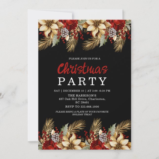 Convite Modern Gold Flower Holiday Celebration Invitation (Frente)