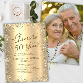 Convite Modern Gold Glitter Photo 50th Wedding Anniversary