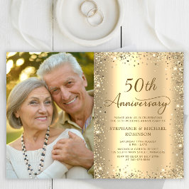 Convite Modern Gold Glitter Photo 50th Wedding Anniversary