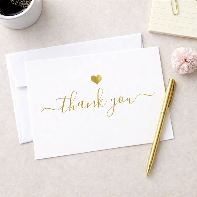 Convite Modern Gold Heart Thank You Script (Criador carregado)