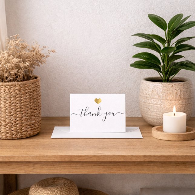 Convite Modern Gold Heart Thank You Script (Criador carregado)