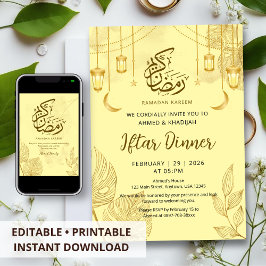 Convite Modern Gold Palm Leaf & Crescent Iftar Dinner
