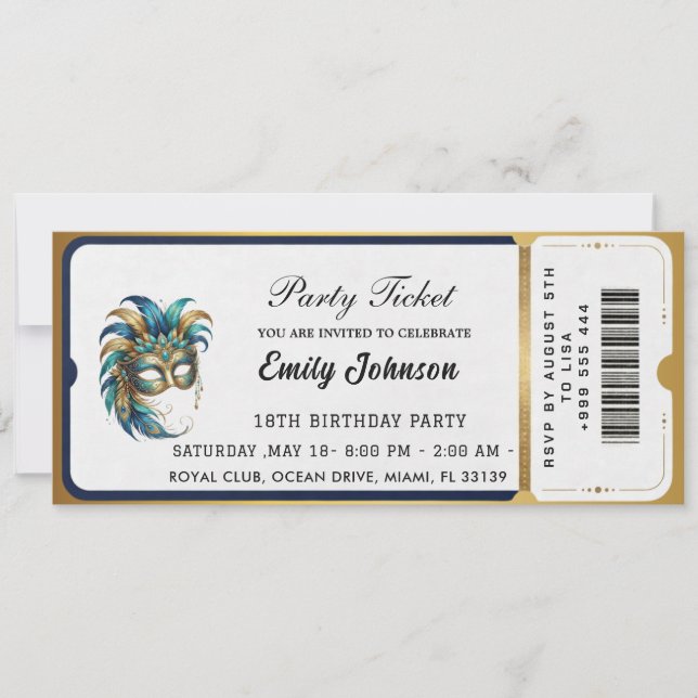 Convite Modern gold party ticket invitations  (Frente)