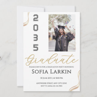 Convite Modern Gold Script Photo Graduation Party 