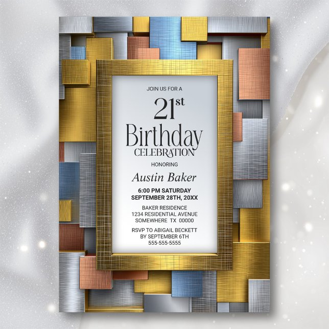 Convite Modern Gold Silver 21st Birthday Party (Criador carregado)