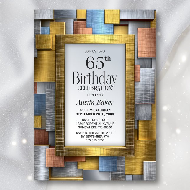 Convite Modern Gold Silver 65th Birthday Party (Criador carregado)
