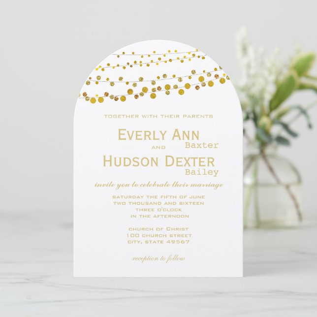 Convite Modern gold Tones Garland Wedding (Em pé/Frente)