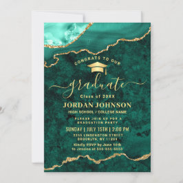 Convite Modern Golden Green Marble Graduation Party