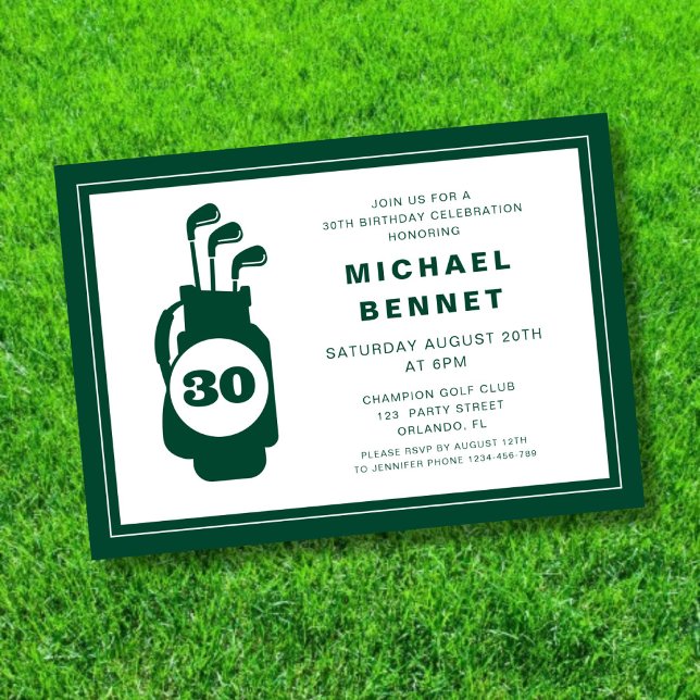 Convite Modern Golf 30th Birthday (Modern Golf 30th Birthday Invitation)