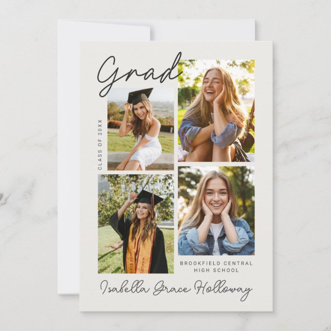 Convite Modern Grad Announcement  With Multiple Photos (Frente)