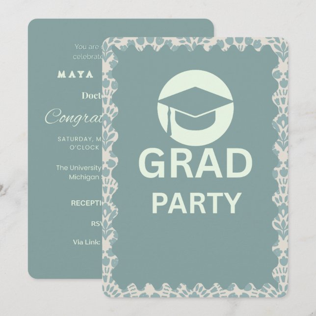 Convite Modern Grad Party Invitation | Class of 2026 Gradu (Frente/Verso)