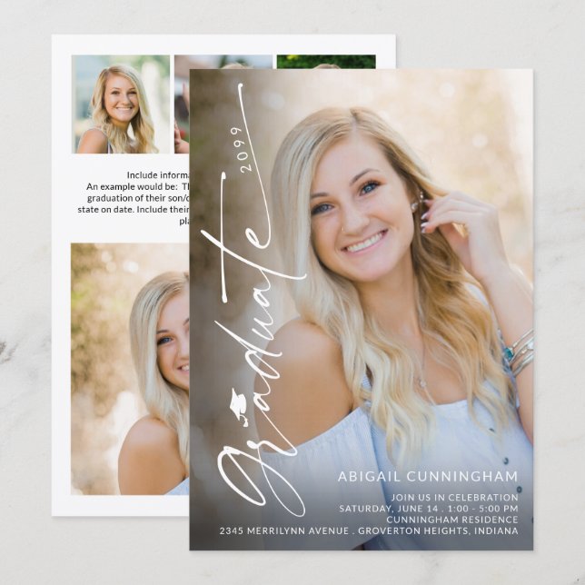 Convite Modern Graduate 5 Photo Graduation (Frente/Verso)