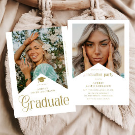 Convite Modern Graduate Photo Graduation Party Gold