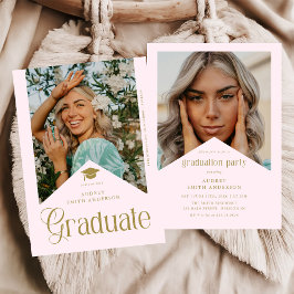 Convite Modern Graduate Photo Graduation Party Pink Gold