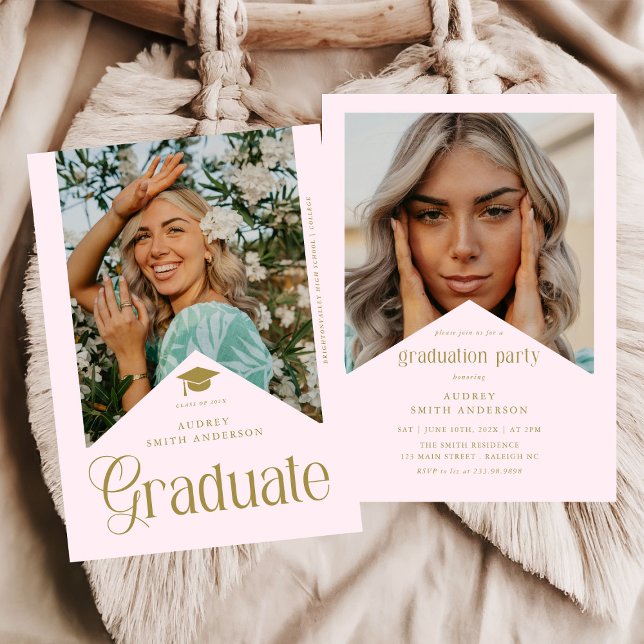 Convite Modern Graduate Photo Graduation Party Pink Gold (Criador carregado)