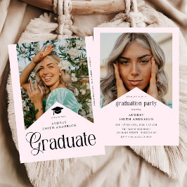 Convite Modern Graduate Photo Graduation Party Ribbon Pink