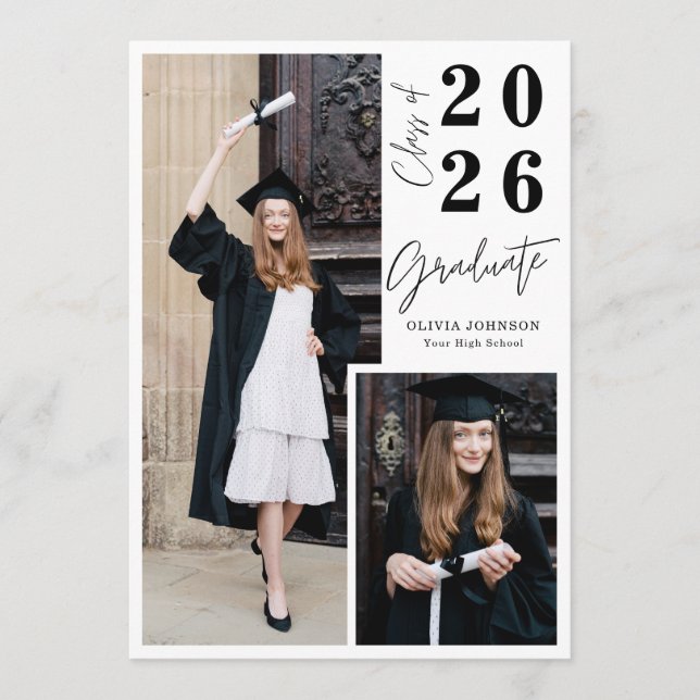 Convite Modern Graduate Script 3 Photo Graduation Party (Frente)